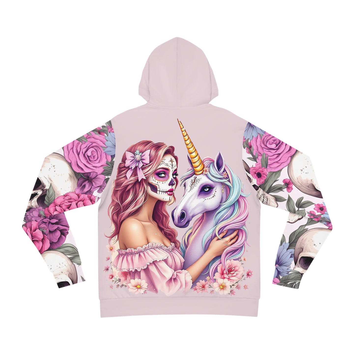 Women's Floral Sugar Skull & Unicorn Hoodie Trendy Streetwear, Cozy Loungewear, Gift for Her