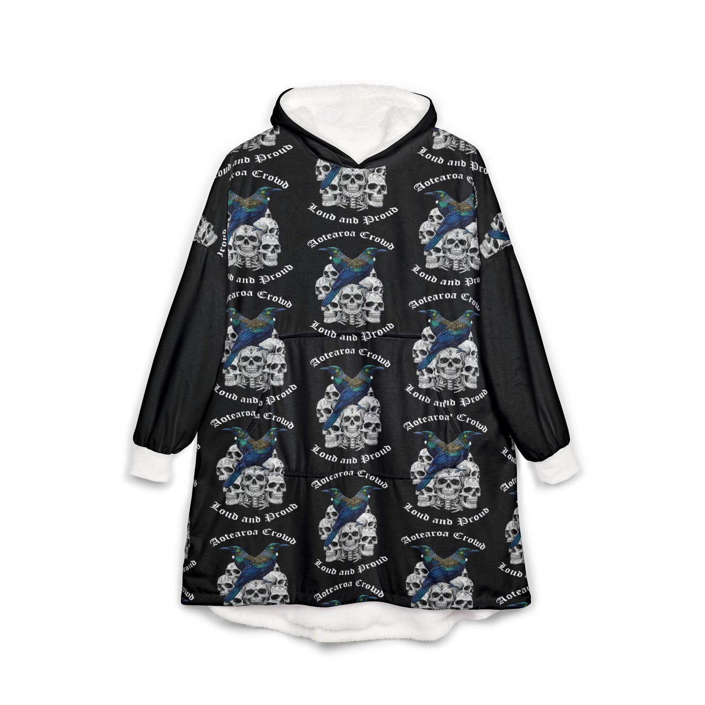 Cozy Tui Unisex Hooded Blanket, New Zealand Oodie, Birds, Skulls, Movie Nights