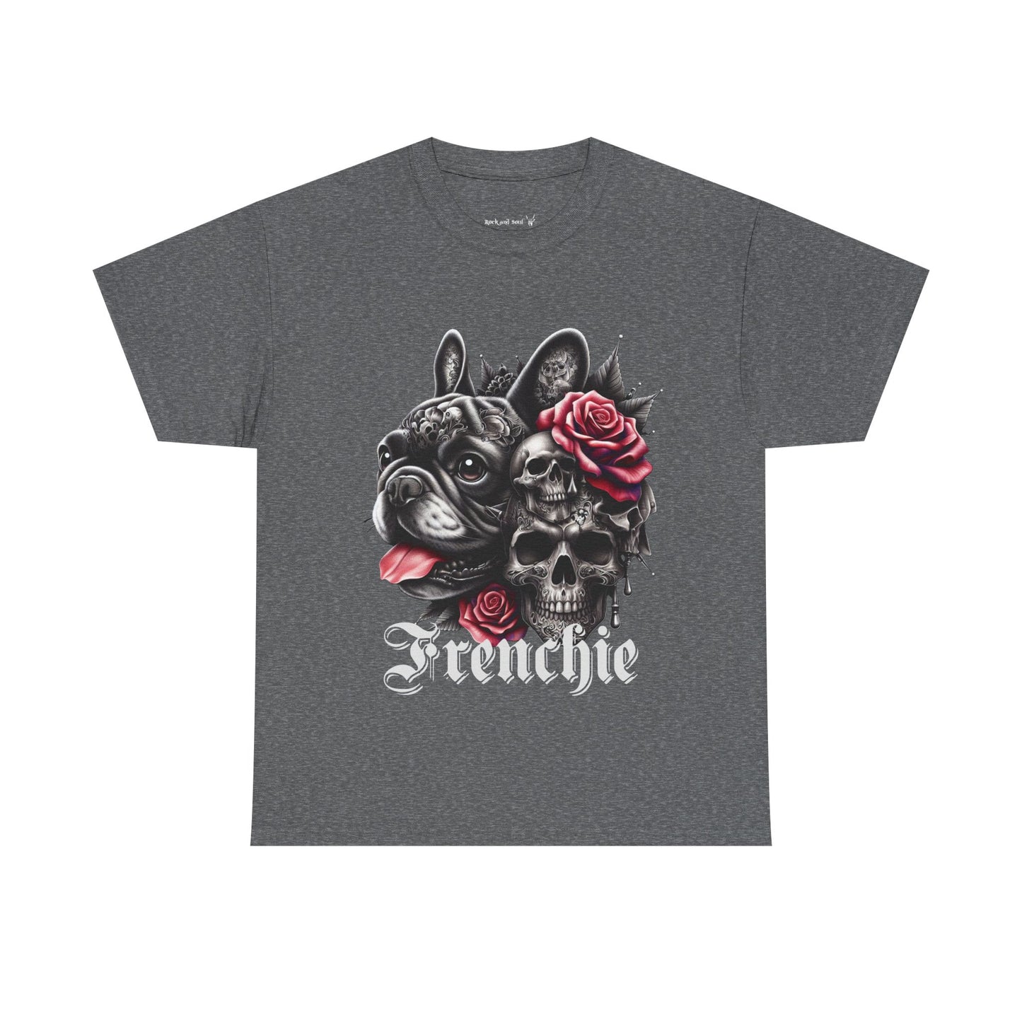 Frenchie Skull Unisex Cotton Tee, Dog Lover Shirt, Unique Gift for Dog Owners, Gothic, Skulls