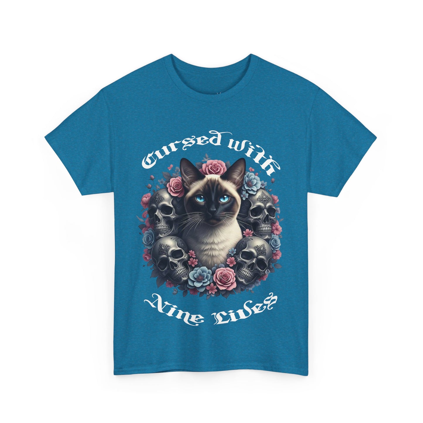 Cursed With Nine Lives, Sassy Cat Skull Tee, Cool Cat Lover Shirt, Unisex Graphic Top, Gift for Cat Enthusiasts