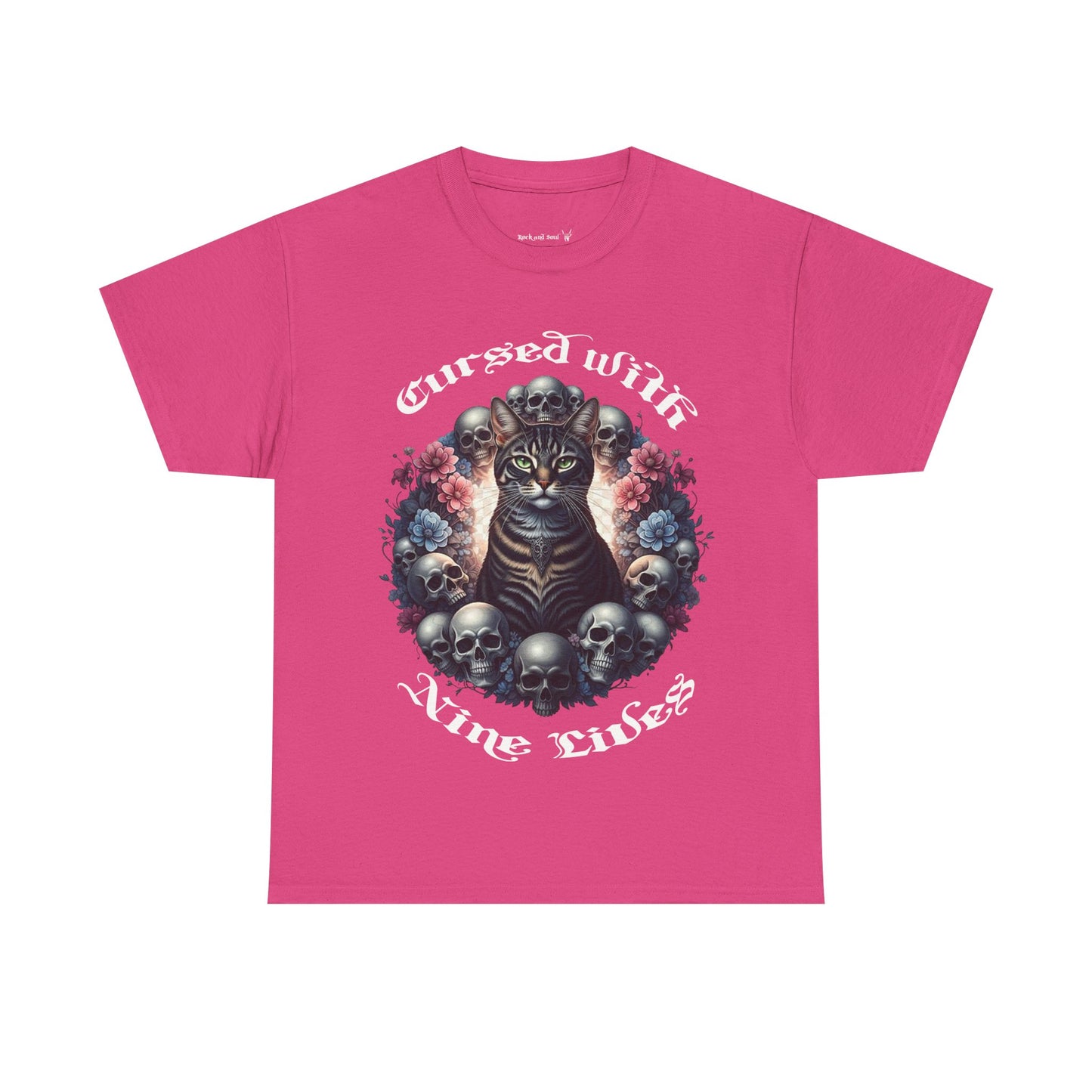 Cursed With Nine LivesTabby Cat Tee - Unisex Heavy Cotton T-Shirt, Unique Graphic Tee, Gothic Art Shirt, Cat Lover Gift,