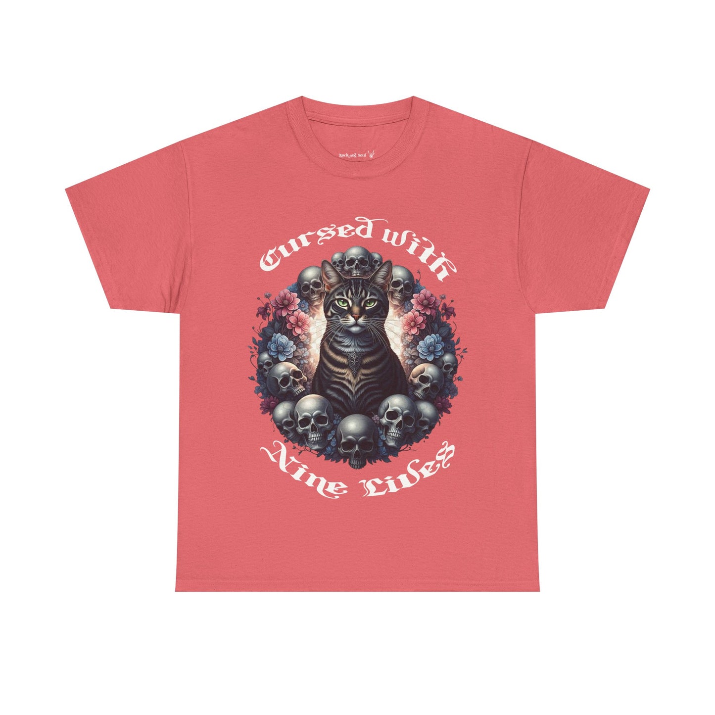 Cursed With Nine LivesTabby Cat Tee - Unisex Heavy Cotton T-Shirt, Unique Graphic Tee, Gothic Art Shirt, Cat Lover Gift,