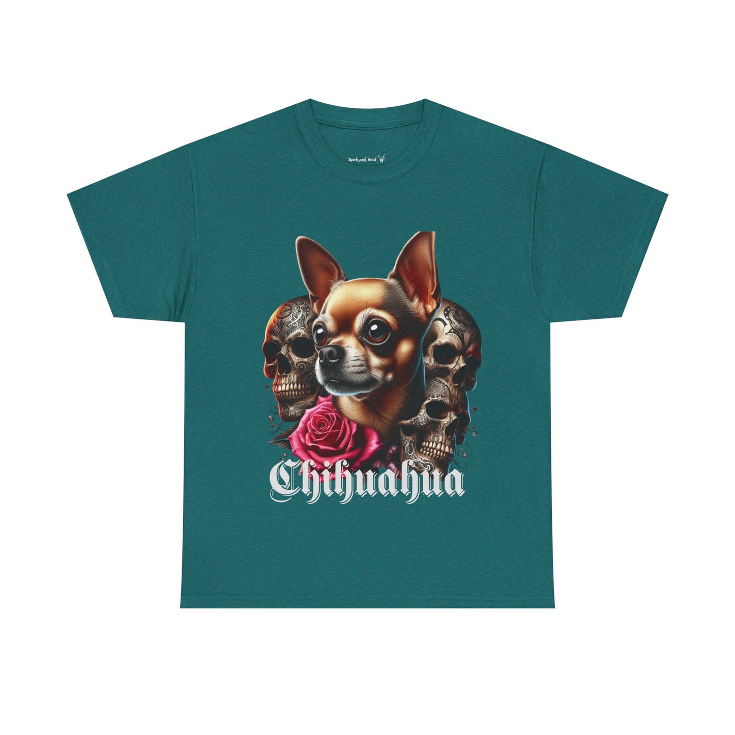 Chihuahua Skull Graphic Tee, Stylish Pet Lover T-Shirt, Cool Gift for Dog Owners, Casual Wear, Unisex Heavy Cotton Tee