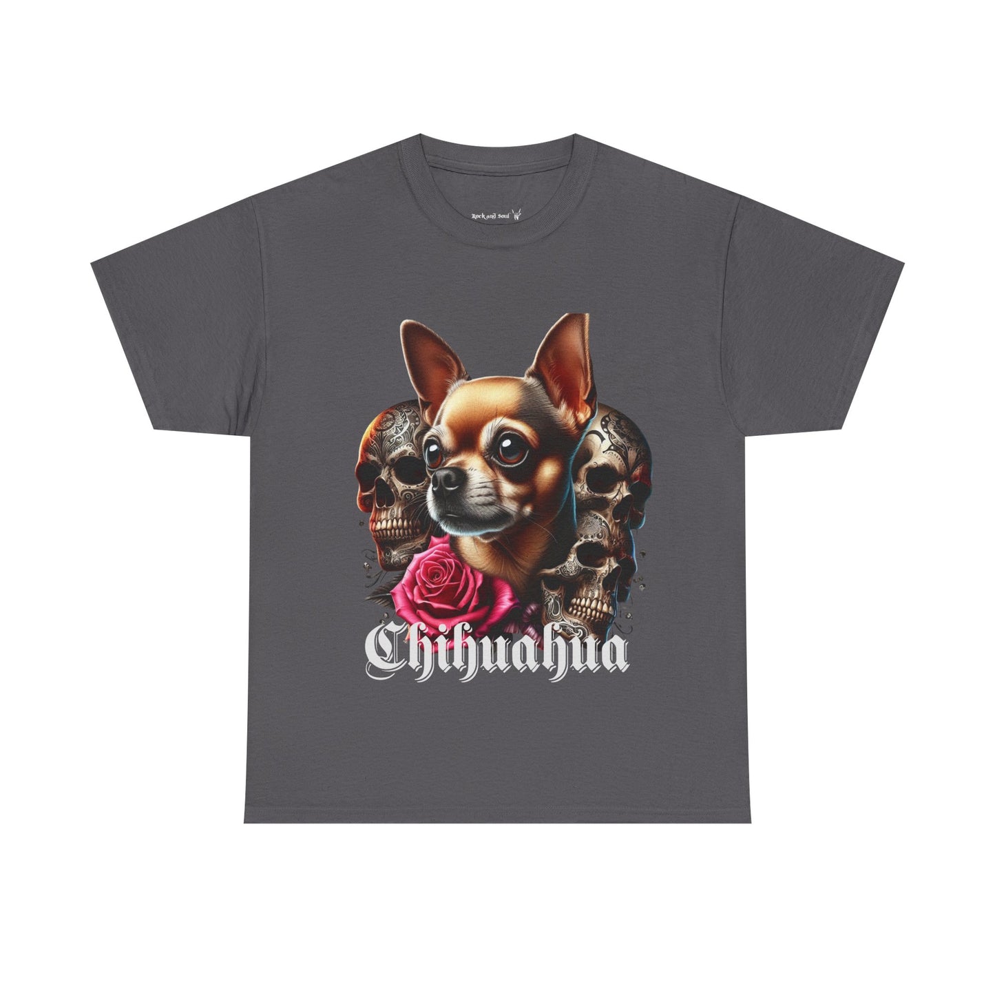 Chihuahua Skull Graphic Tee, Stylish Pet Lover T-Shirt, Cool Gift for Dog Owners, Casual Wear, Unisex Heavy Cotton Tee