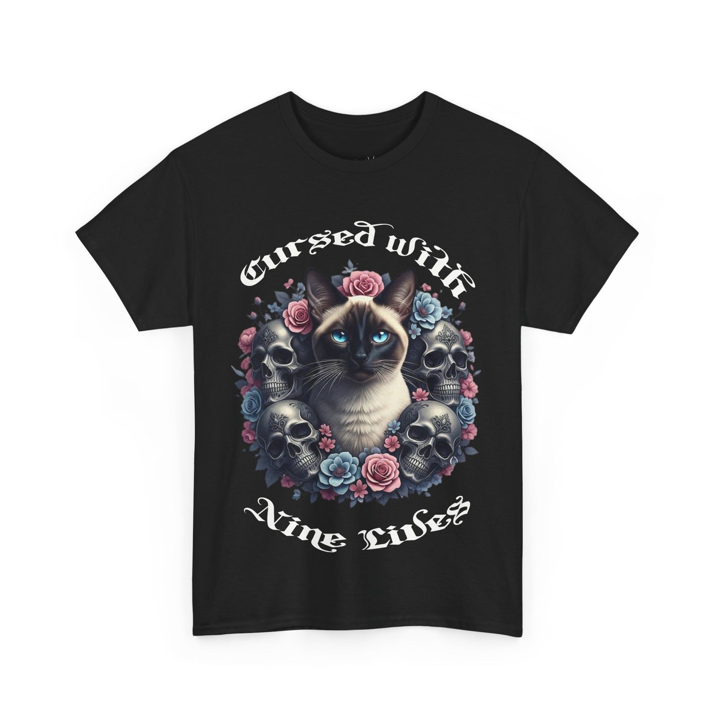 Cursed With Nine Lives, Sassy Cat Skull Tee, Cool Cat Lover Shirt, Unisex Graphic Top, Gift for Cat Enthusiasts