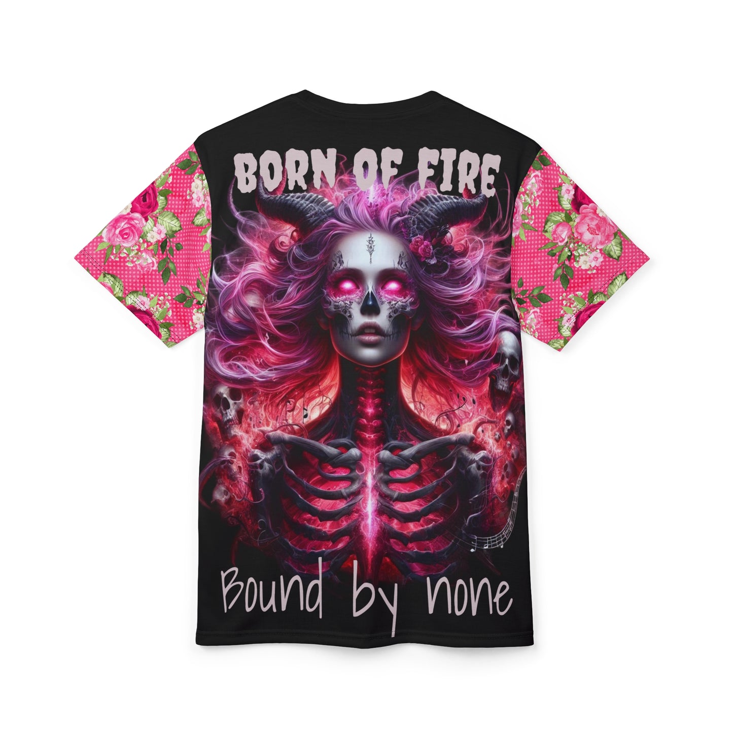Born of Fire Bound By None, Floral Sleeve Tee - Stylish Summer Shirt, Everyday Casual Wear, Gift for Her, Trendy Graphic Tee