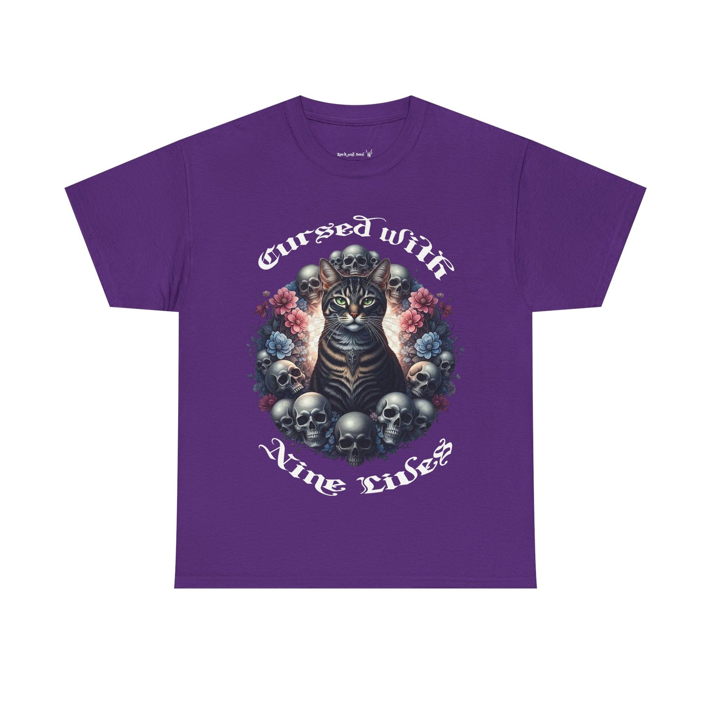 Cursed With Nine LivesTabby Cat Tee - Unisex Heavy Cotton T-Shirt, Unique Graphic Tee, Gothic Art Shirt, Cat Lover Gift,