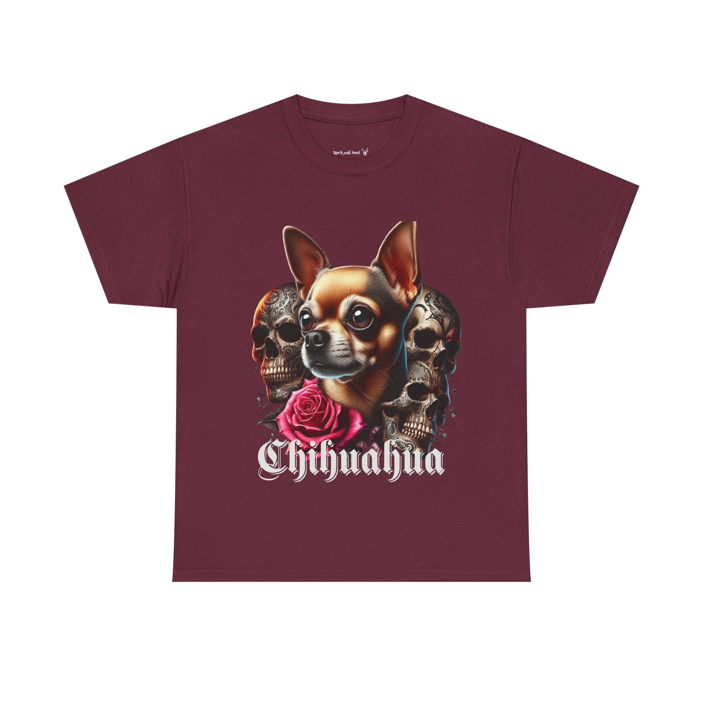 Chihuahua Skull Graphic Tee, Stylish Pet Lover T-Shirt, Cool Gift for Dog Owners, Casual Wear, Unisex Heavy Cotton Tee