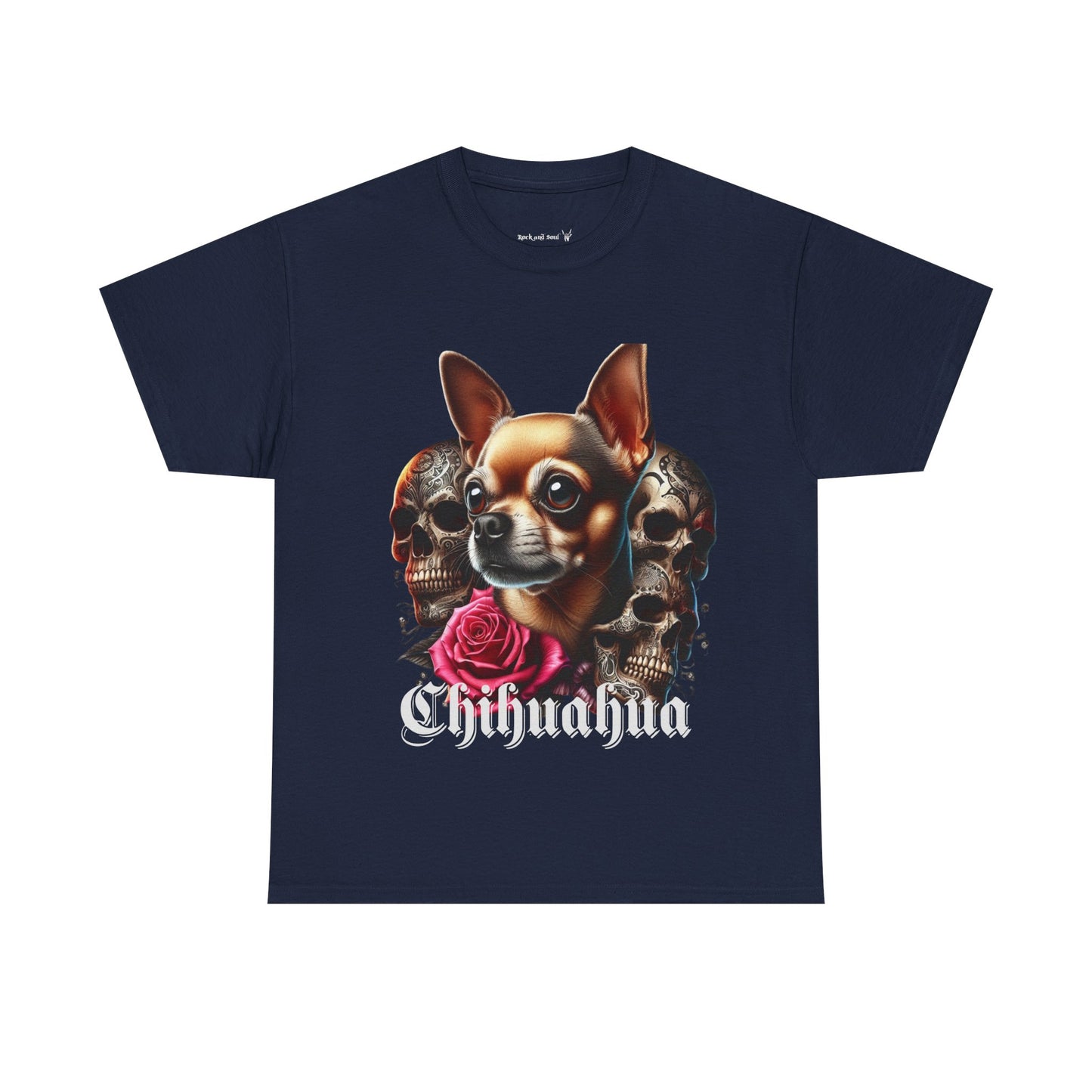 Chihuahua Skull Graphic Tee, Stylish Pet Lover T-Shirt, Cool Gift for Dog Owners, Casual Wear, Unisex Heavy Cotton Tee