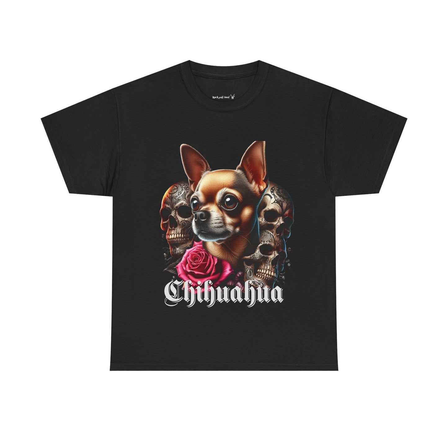 Chihuahua Skull Graphic Tee, Stylish Pet Lover T-Shirt, Cool Gift for Dog Owners, Casual Wear, Unisex Heavy Cotton Tee