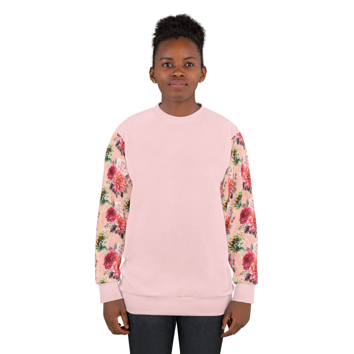 Women's Floral Dahlia and Bee Sweatshirt, Everyday Wear, Gift for Her, Perfect for Spring, Casual Fashion, Layering Essential