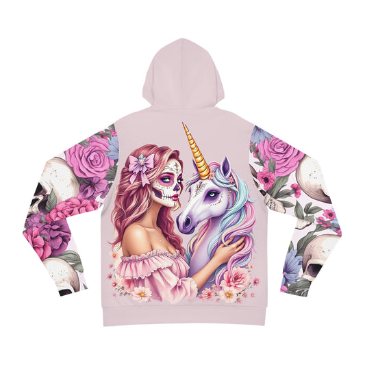 Women's Floral Sugar Skull & Unicorn Hoodie Trendy Streetwear, Cozy Loungewear, Gift for Her