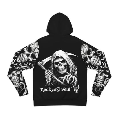 Gothic Rock Hoodie, Skull Design, Grim Reaper