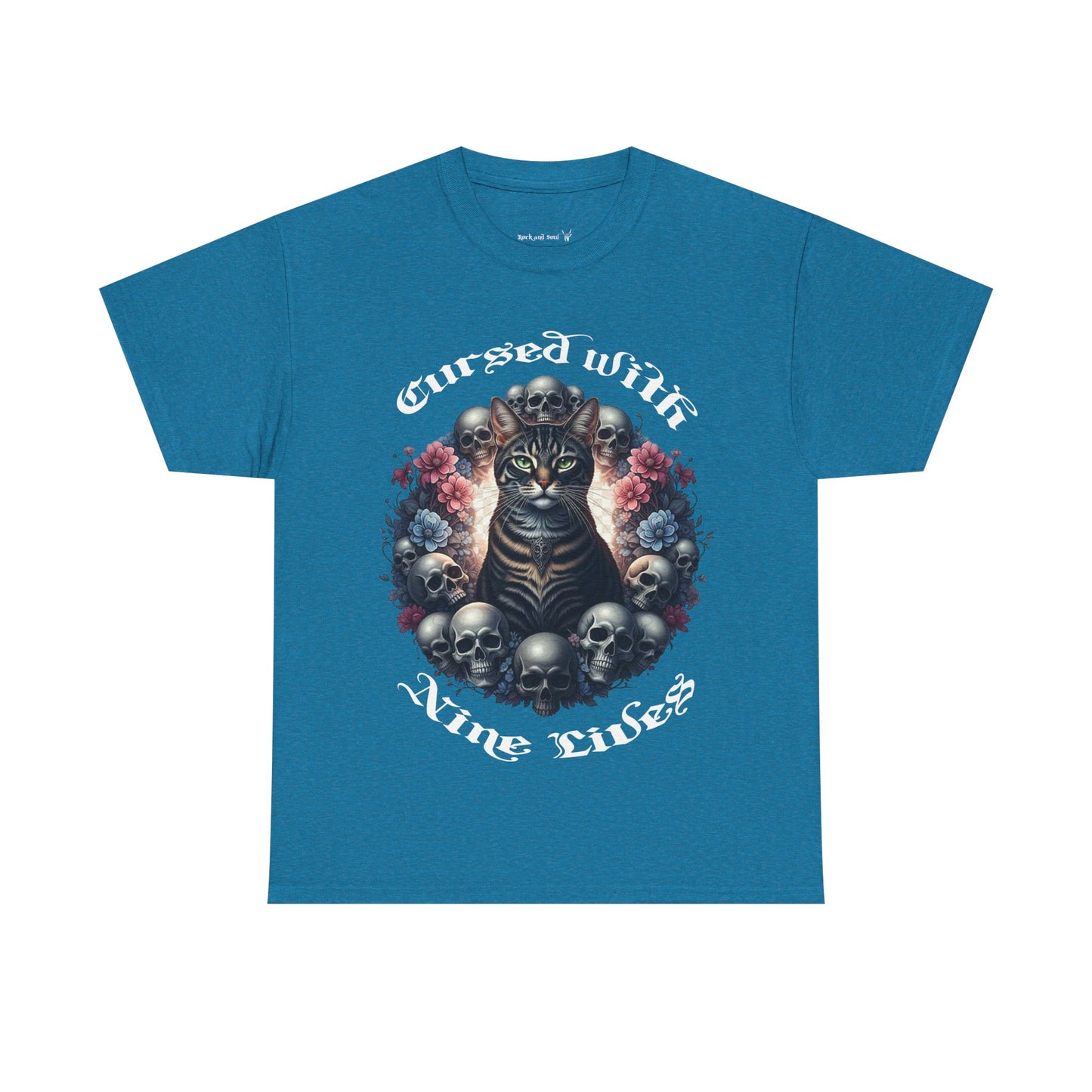 Cursed With Nine LivesTabby Cat Tee - Unisex Heavy Cotton T-Shirt, Unique Graphic Tee, Gothic Art Shirt, Cat Lover Gift,