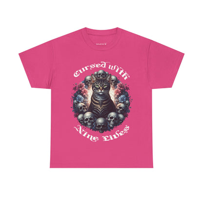 Cursed With Nine LivesTabby Cat Tee - Unisex Heavy Cotton T-Shirt, Unique Graphic Tee, Gothic Art Shirt, Cat Lover Gift,