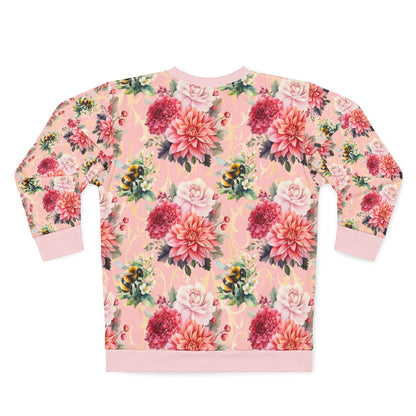 Women's Floral Dahlia and Bee Sweatshirt, Everyday Wear, Gift for Her, Perfect for Spring, Casual Fashion, Layering Essential