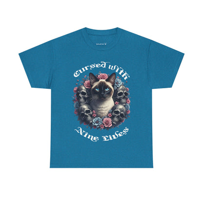 Cursed With Nine Lives, Sassy Cat Skull Tee, Cool Cat Lover Shirt, Unisex Graphic Top, Gift for Cat Enthusiasts