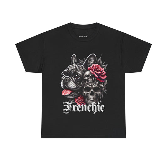 Frenchie Skull Unisex Cotton Tee, Dog Lover Shirt, Unique Gift for Dog Owners, Gothic, Skulls