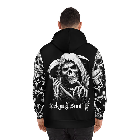 Gothic Rock Hoodie, Skull Design, Grim Reaper