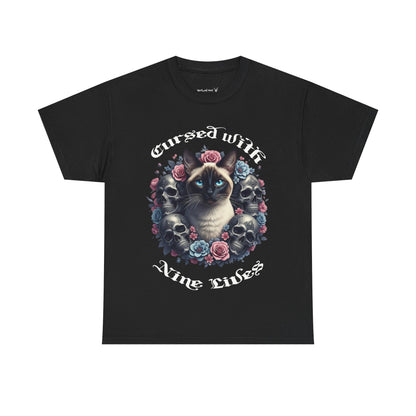 Cursed With Nine Lives, Sassy Cat Skull Tee, Cool Cat Lover Shirt, Unisex Graphic Top, Gift for Cat Enthusiasts