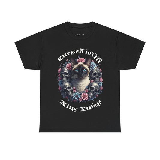 Cursed With Nine Lives, Sassy Cat Skull Tee, Cool Cat Lover Shirt, Unisex Graphic Top, Gift for Cat Enthusiasts