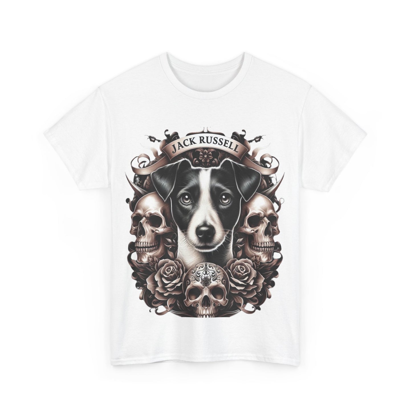 Jack Russell Dog Skull Art Tee, Unisex Cotton T-Shirt, Dog Lover Gift, Animal-Themed Apparel, Unique Pet Tribute, Casual Wear