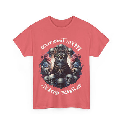 Cursed With Nine LivesTabby Cat Tee - Unisex Heavy Cotton T-Shirt, Unique Graphic Tee, Gothic Art Shirt, Cat Lover Gift,