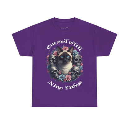 Cursed With Nine Lives, Sassy Cat Skull Tee, Cool Cat Lover Shirt, Unisex Graphic Top, Gift for Cat Enthusiasts
