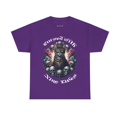 Cursed With Nine LivesTabby Cat Tee - Unisex Heavy Cotton T-Shirt, Unique Graphic Tee, Gothic Art Shirt, Cat Lover Gift,