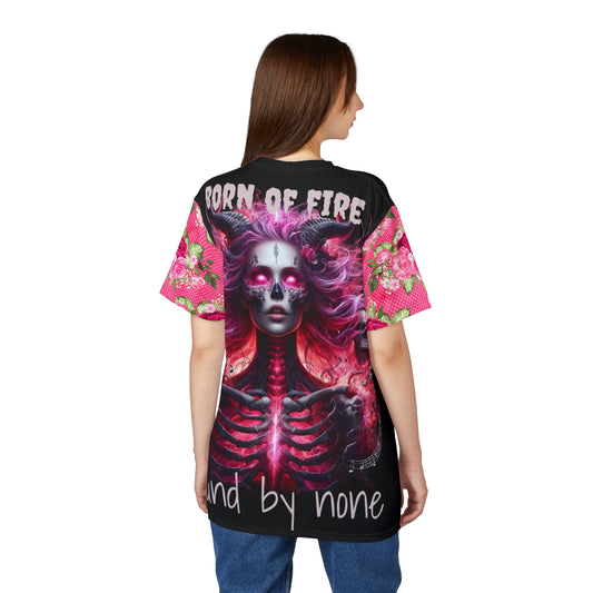 Born of Fire Bound By None, Floral Sleeve Tee - Stylish Summer Shirt, Everyday Casual Wear, Gift for Her, Trendy Graphic Tee