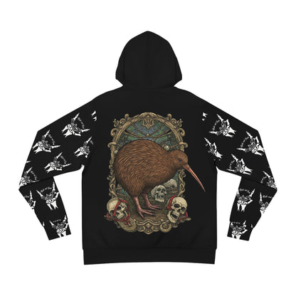 Unisex Kiwi Bird and Skull Graphic Hoodie, Alternative Fashion Sweatshirt, Streetwear